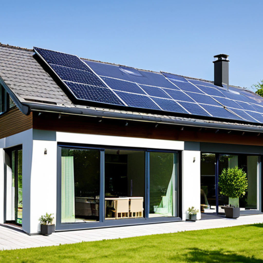 Modern Home with Solar Panels and Green Surroundings**

"A contemporary French home exterior with solar panels integrated into the roof, surrounded by lush greenery and well-maintained landscaping. The house features large, energy-efficient windows. Emphasize sustainability and modern architectural design. Focus on energy efficiency. Appropriate content, fully clothed, safe for work, professional photography, perfect anatomy, correct proportions, natural pose, modest and family-friendly."

**