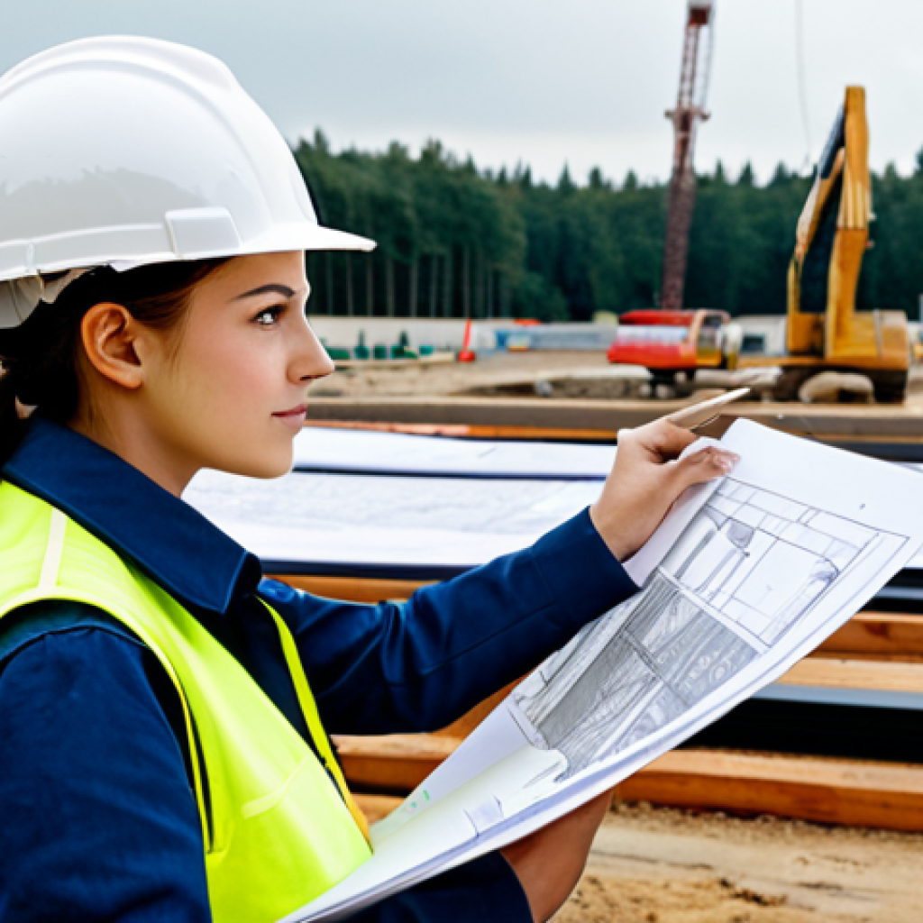 Young Engineer on Site**

"A young, fully clothed female engineer wearing a hard hat and safety vest, inspecting a construction site with blueprints in hand, safe for work, appropriate content, perfect anatomy, well-formed hands, natural body proportions, professional, modest, family-friendly, overcast day, realistic."

**