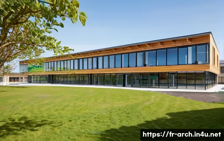 건축사와 공공 건축 프로젝트 - **Sustainable Public Architecture in France:**
A vibrant, sunlit, modern public school building ...