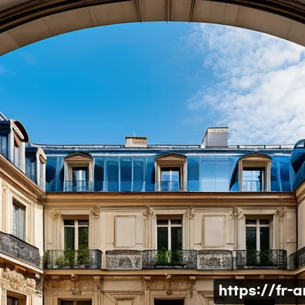 건축사와 건물 리노베이션 사례 - A beautifully restored Parisian Haussmann-style building courtyard featuring a sleek contemporary gl...