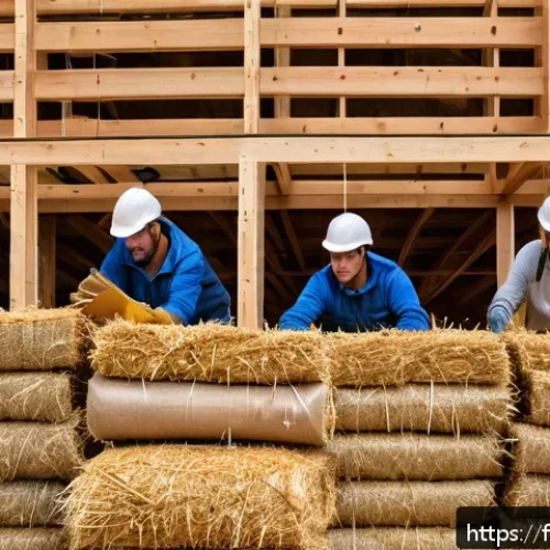 건축기사와 최신 건설 트렌드 - A modern eco-friendly construction site in a French countryside setting, featuring a large load-bear...